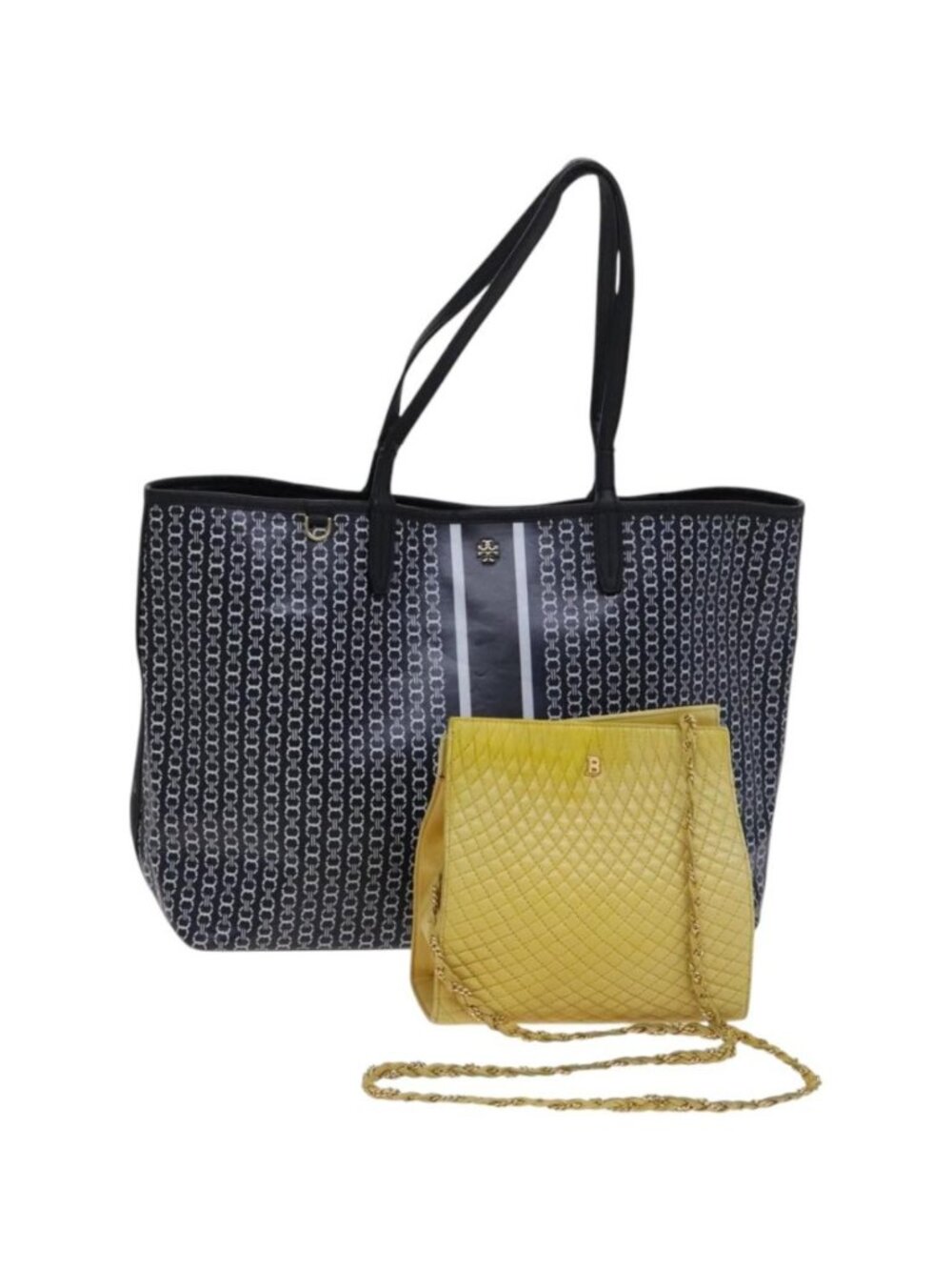 TORY BURCH Bally Tote Bag PVC Leather 2 Set Black Yellow